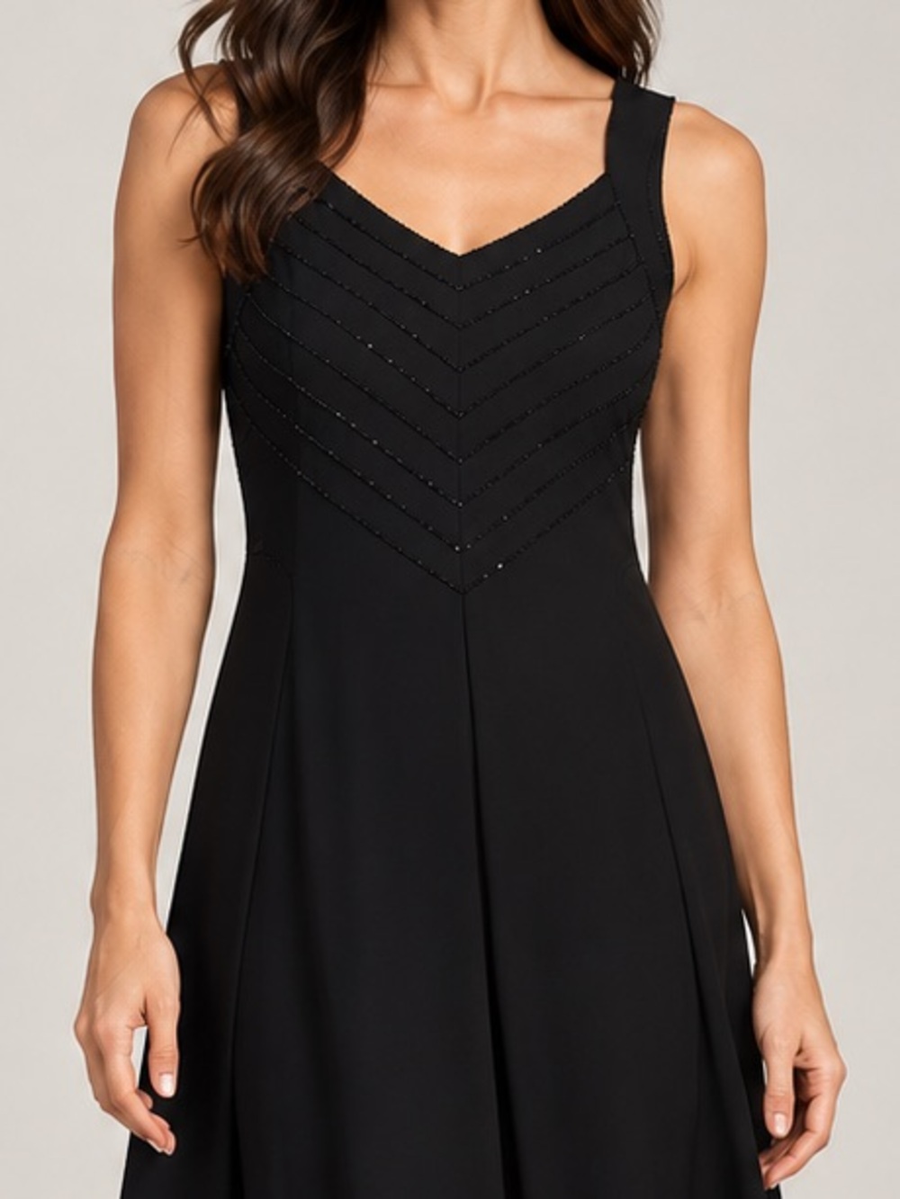 Evan-Picone Women Beaded Midi Dress LBD Size 12 Black VTG 90s Classy Cocktail
